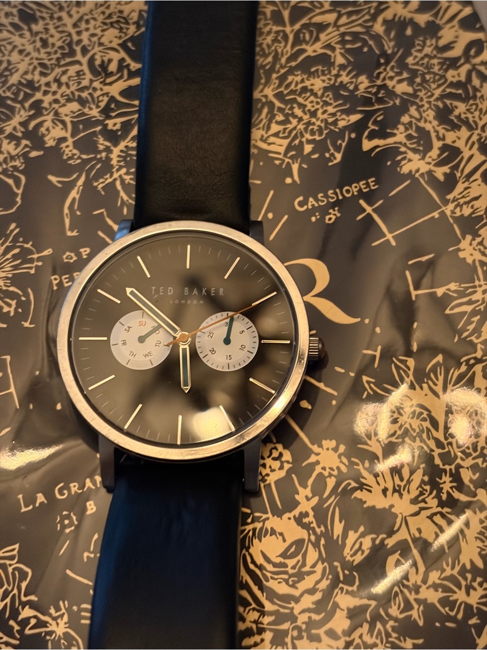 Ted Baker Black Leather Dual-Subdial Watch - Picture 3 of 5